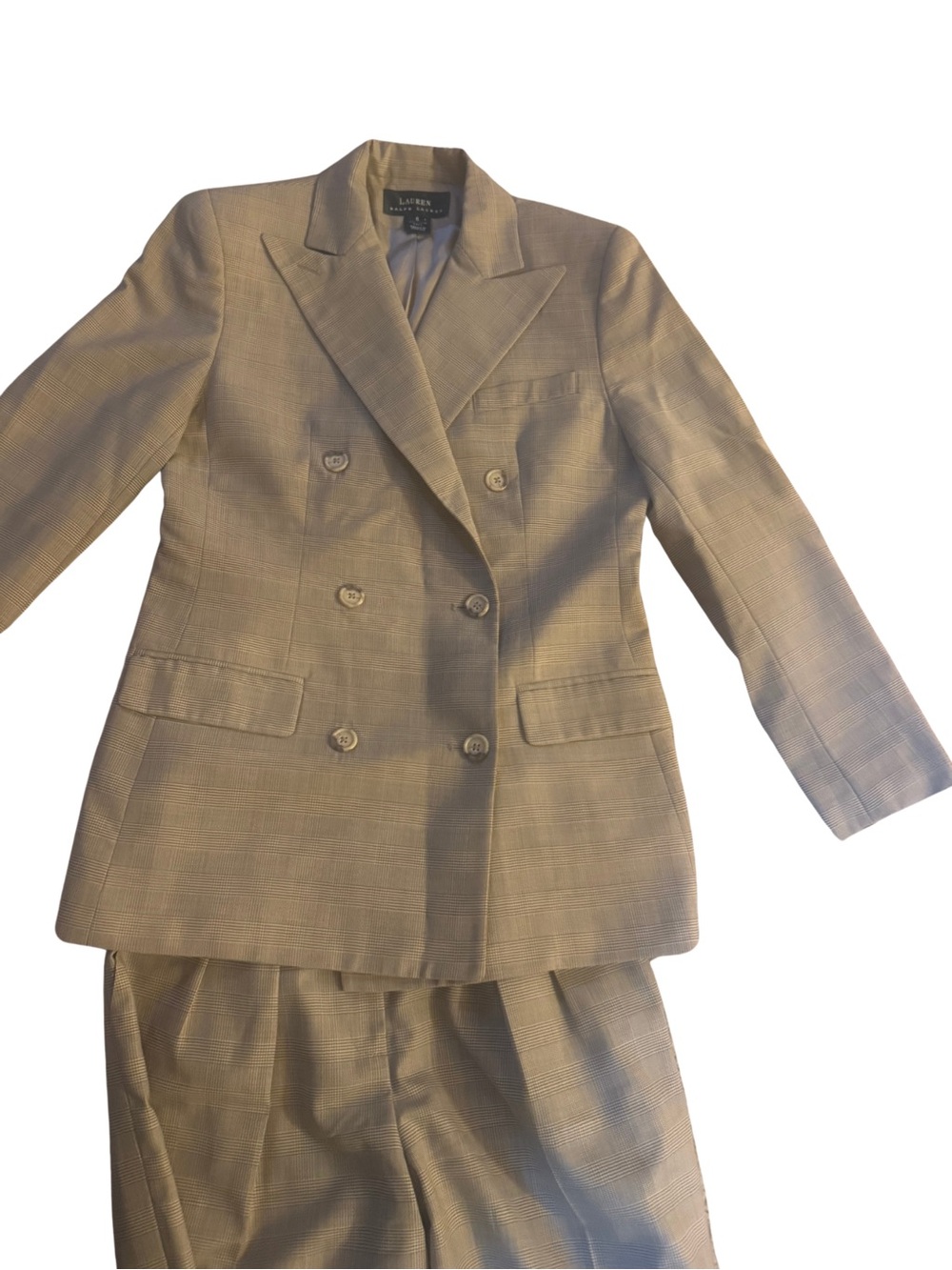 Ralph Lauren Tan Plaid Double-Breasted Blazer